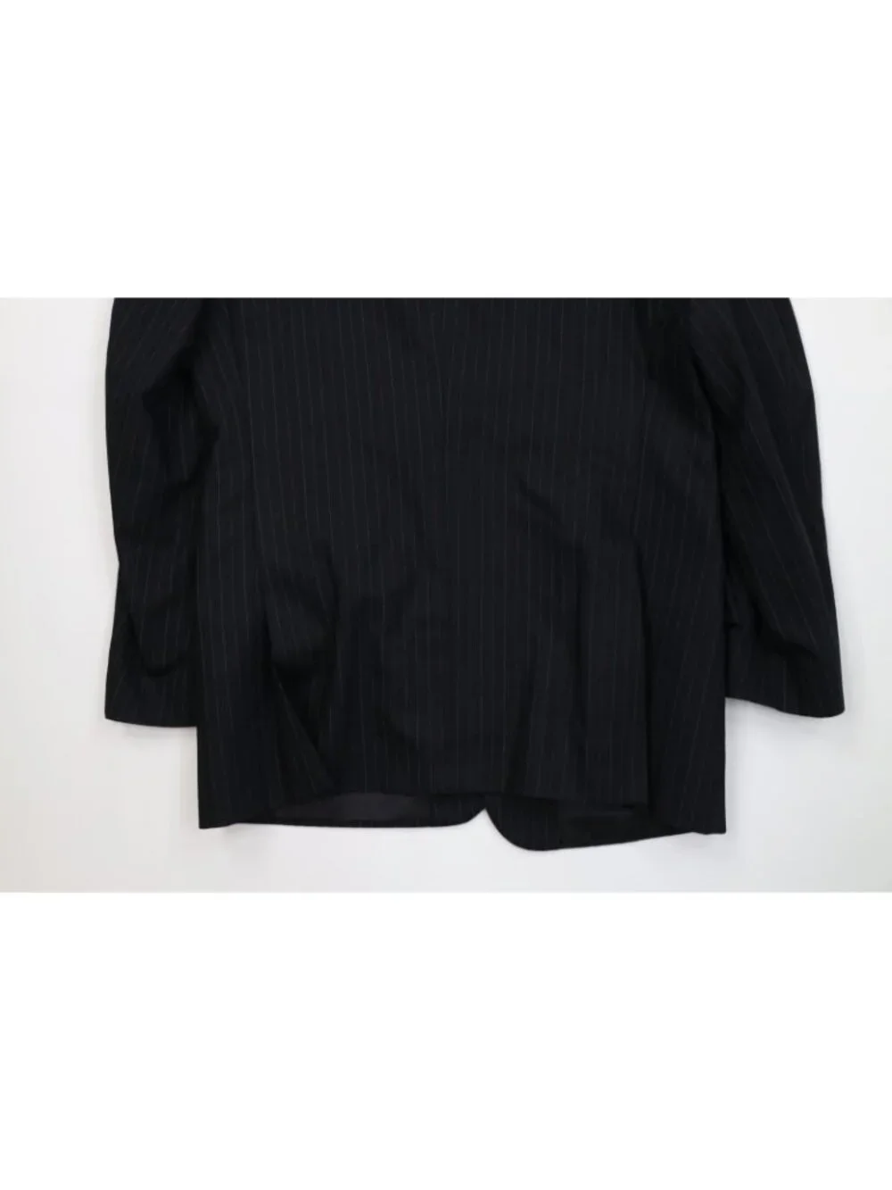 Vintage 70s Mens 42R 2 Piece Wool Suit Striped Wedding Black Wide Leg 38x31 USA